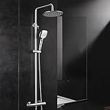 Rainsworth Duschsystem mit Thermostat, 25cm Edelstahl Regendusche und 3 Strahlarten Duschkopf mit Filter, Duscharmatur Duschstangeset Duschsäule Duschset für Dusche, Chrom