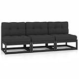 Homgoday Gartensofa 3-Sitzer mit Kissen Mittelsofa Modular Sofa Lounge Sitzgruppe Gartenset für Garten Terrasse Balkon Loungemöbel Garten Garnitur Kiefer Massivholz