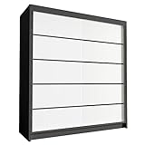 Sofnet Kleiderschrank Harry IV 180 cm - Groß Schwebetürenschrank, Schiebetürenschrank mit Kleiderstange und Einlegeboden, Schlafzimmerschrank, Schiebetüren - 180x215x58 cm (Schwarz/Weiß)