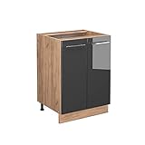 Vicco Küchenschrank Küchenmöbel Fame-Line modern Küche Einbauküche Küchenzeile Blende Unterschrank Hochschrank Hängeschrank Hochglanz (Eiche-Anthrazit, Unterschrank 60 cm)