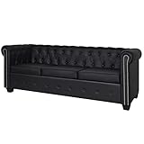 BULANED Chesterfield Sofa 3-Sitzer, Tagesbett, Couch Mit Schlaffunktion, Couch für Wohnzimmer, Wohnzimmersofa, für Wohnungen, Bigsofas, Cauchsofa, Kunstleder Schwarz