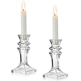 Sziqiqi Kristall Kegel kerzenhalter 2er Set, Klarglas Kerzenständer Quadratfuß Tischdekoration für Hochzeitsgeschenke Weihnachtsdekoration, Transparent