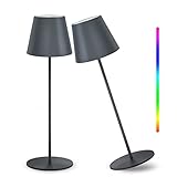 2 Stück LED Akku Tischlampe aus Metal,Touch Dimmbar 8 Farben RGB led tischleuchte kabellos- Indoor und Outdoor,IP54 wasserdicht aufladbare LED Tischlampe für Lesen,Arbeit,Bars,Restaurants (Grau)