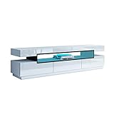 LED TV Schrank Modernes Hochglanz TV Board mit 3 Schubladen und Offener Fall Fernsehschrank für Wohnzimmer Schlafzimmer Möbel, Weiß, 160 x 35 x 42 cm