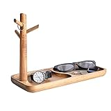 CYQGDKF Holz-Schlüsselablage für Eingangstisch, Schmucktablett, Catchall-Tablett mit 3 Ständern, Organizer, für Ringe, Handy, Armbänder und Uhren (Akazie)