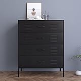 NIZAME Stahl-Eisen-Kampf-Schrank, 4 Schubladen Typ Nachttisch Einstellbare Laminat Akzent Kommode, Aktenschrank Esszimmer Kommode, 78x40x97.5cm (Color : Black)
