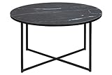 AC Design Furniture Antje Couchtisch Rund, Ø:80 x 45 cm, Marmoroptik Schwarz/Schwarz, Glas/Metall, 1 Stk