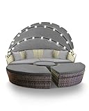 Swing & Harmonie Sonneninsel - Poly Rattan Lounge - mit LED Beleuchtung - Hochwertige Garten-Couch - Outdoor-Chill-Lounge - Couchliege Garten - Sunbed - (210cm, Grau)