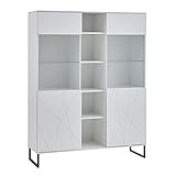 trendteam smart living Wohnzimmer Highboard Schrank Vitrine 3D-Optik , 130 x 168 x 42 cm Weiß Hochglanz mit viel Stauraum