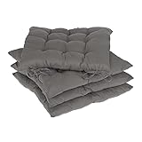 Relaxdays Stuhlkissen 4er Set, 38x38 cm, Sitzkissen mit Bändern, Indoor & Outdoor, Polyesterbezug, Stuhlpolster, grau, 4 Stück (1er Pack)