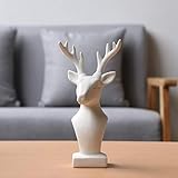 JINMENHUO Nordische weiße Keramik Hirschkopf Tier Ornamente Figur matt kreative Handwerk Heimdekorationen Hochzeit Geschenk Home Schrank Dekor