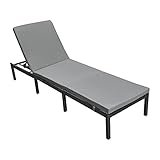 [en.casa] Gartenliege Cartes mit 5-stufig Verstellbarer Rückenlehne Relaxliege Sonnenliege mit Polsterkissen bis 120 kg Polyrattan Dunkelgrau