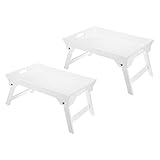 PATIKIL 2Pack 48x32x24cm Frühstückstisch Tablett Bett Tabletten mit Klappbare Beine Tragbar Holz Servierplatte Laptop Snack Schreibtisch für Essen Weiß