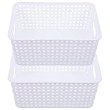 Cabilock 2 Stück Kunststoffbox Lagerbox Stapelbare Aufbewahrungsboxen Plastikbox Vorratsbox Kunststoff Korb in Rattan Design für Zuhause Wohnzimmer Schlafzimmer Küche Weiß