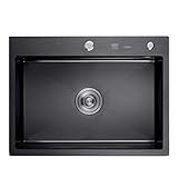 ANSNOW Single Bowl Küchendekoration Schwarzes Waschbecken Hotel Küche Einer Schüssel Waschbecken Edelstahl Geschirrspülbecken Schrank Arbeitsplatte Einschub Waschbecken 24 cm Tief/Schwarz/75 * 45 cm