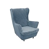 FZ FUTURE Stretch Husse für Ohrensessel 2 Stück Samt Husse für Ohrensessel Weiche Elastische Ohrensessel Schonbezug Waschbar Sofa Möbelschutz mit Elastischem Boden für Wohnzimmer,Gray Blue