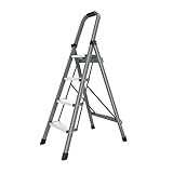 4-stufiger klappbarer Tritthocker mit Schwamm-Armlehne und rutschfestem Pedal, Aluminium-Tritthocker, Metall-Trittleiter für Zuhause, Küche, Speisekammer, Büro