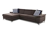 CAVADORE Ecksofa Cardy inkl. Federkern / Sofa in L-Form mit verstellbaren Kopfteilen, XL-Recamiere + Fleckschutz-Bezug / 289 x 83 x 173 cm / Braun