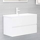 TECHPO Waschbeckenunterschrank Hochglanz Weiß 80x38,5x45 cm Engineered Wood mit Farbe: Hochglanz Weiß