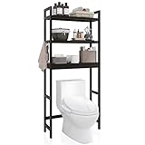 SMIBUY Badezimmer-Aufbewahrungsregal, Bambus-Über-der-Toilette-Organizer-Rack, freistehender WC-Platzsparer mit 3-stufigen verstellbaren Regalen (Schwarz)