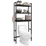 SMIBUY Badezimmer-Aufbewahrungsregal, Bambus-Über-der-Toilette-Organizer-Rack, freistehender WC-Platzsparer mit 3-stufigen verstellbaren Regalen (Schwarz)