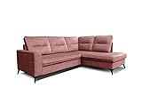 Robin Camel Ecksofa mit Schlaffunktion Bettkasten 5 Abnehmbare Rückenkissen Sofa L-Form Schlafsofa Freistehende Eckcouch Schlafcouch Wohnzimmermöbel Wohnlandschaft Schmutziges Rosa Rechtss