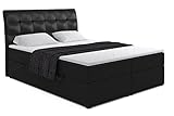 ALTDECOR Boxspringbett mit H3-Matratze (20 cm hoch) mit Bonellfederung, Kunstlederbett, Topper (4 cm hoch), Polsterbett mit Kopfteil und Bettkasten 180x200 - Schwarz Madryt 9100