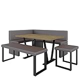 Eckbank Akiko Metal mit Tisch und Bänken - Eckbankgruppe für Ihrem Esszimmer, Küche modern, Sitzecke, Essecke. Perfekt für Küche, Büro und Rezeption. Solide Verarbeitung (Soft 30, 196x142 Links)