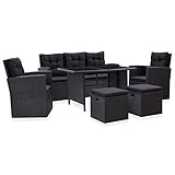 vidaXL Gartenmöbel 6-TLG. mit Kissen Sitzgruppe Lounge Sofa Sessel Garten Garnitur Gartenset Gartensofa Sitzgarnitur Poly Rattan Schwarz