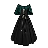 RYTEJFES Gothic Kleidung Damen Kleid Große Größen XXL Kleider Sexy Punk Kleidung Lang Kurz Renaissance Halloween Gothic Kleid Lang Festival Mittelalter Historisches Vintage Kleidung