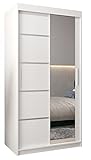 Kryspol Schwebetürenschrank Verona 2-100 cm mit Spiegel Kleiderschrank mit Kleiderstange und Einlegeboden Schlafzimmer- Wohnzimmerschrank Schiebetüren Modern Design (Weiß)