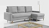 MKS Meble Ecksofa - L-Form Sofa Mit Schlaffunktion - Wohnlandschaft - Wohnzimmer L Couch - Polstersofa mit Bettkasten - Grau LANG