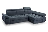 mbmoebel Ecksofa rechtslinks zum Bett umwandelbar mit 45Sitzer – aus Stoff, Kopfstütze und verstellbare Armlehnen, mehrere Positionen, Wohnzimmer & Wohnzimmer – 264 x 165 x 82 cm – Nero Blau,