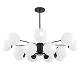 JMWYH Kronleuchter, Haushaltskronleuchter, hängende Glaskugelleuchte, Schwarz, 8 Lichter (Schwarz 16 Lichter)