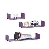Relaxdays Regalbrett 3er Set, Hängeregal Wand, Wandboard Holz, Gewürzregal hängend, Wandregal, U-Form, MDF, violett, 15 x 60 x 10 cm