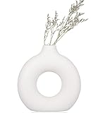 Keramik Vase Beige,Moderne Vase,für Wohnzimmer, Schlafzimmer, Bürodekoration（19cm/7.5in）