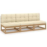 Homgoday Gartensofa 3-Sitzer mit Kissen Mittelsofa Modular Sofa Lounge Sitzgruppe Gartenset für Garten Terrasse Balkon Loungemöbel Garten Garnitur Kiefer Massivholz Honigbraun