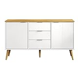 Inter-Furn Sideboard, Kiefer Massiv Weiß/Honig gewachst, 130 x 74 x 43 cm