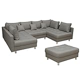 riess-ambiente.de Moderne XXL Ecksofa Kent 303cm grau Federkern inkl. Hocker und Kissen Sofa Couch Wohnlandschaft