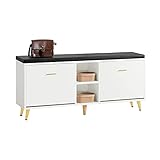 SoBuy FSR132-W Schuhbank Schuhkipper mit 2 Klappen Schuhtruhe Sitzkommode Sitzbank mit Stauraum Schuhregal Dielenbank schmal Weiß BHT ca.: 110x52x26cm