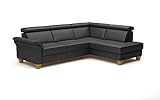 CAVADORE Leder-Schlafsofa Ammerland mit Ottomane / Landhaus-Sofa mit Federkern, Bett, Bettkasten + Kopfteilverstellung / 245 x 84 x 194 / Leder Schwarz