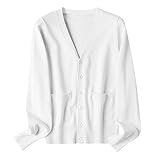 WLHBF Damen Bluse O Einfarbiger lockerer Damenpullover aus merzerisierter Baumwolle mit Knöpfen und Strickjacke Kurzarm Pullover