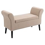 HOMCOM Sitzbank Polsterbank mit Stauraum Armlehnen Truhenbank modern Flur Schlafzimmer Wohnzimmer samtartiges Polyester Gummiholz Beige 111,5 x 41 x 65 cm