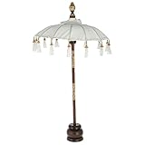 Cepewa Tischschirm Bali Fransen │ 50cm Mangoholz Baumwolle │Sonnenschutz Dekoschirm Bohodesign
