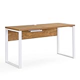 B&D home Schreibtisch, Bürotisch mit Kufengestell, Computertisch mit Kabel Management, für Homeoffice, Büro, Arbeitszimmer, Wildeiche/Weiß, 140 x 58 x 76 cm