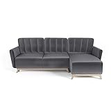 Siblo Ecksofa mit Schlaffunktion Rebeca Kollektion - Große Couch L Form 4 Personen - Schlafcouch mit Bettkassen - Klappsofa mit Bettkasten Sofa 4-Sitzer - 248x162x88 cm - Grau - Rechte Ecke