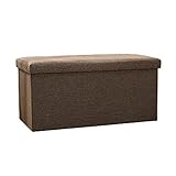 Faltbar Sitzbank Sitzhocker Mit Stauraum, Sitztruhe, Ufbewahrungsbox, Fußhocker, Deckel Abnehmbar, Gepolsterte Sitzfläche Aus Cotton Linen,Braun,76CM