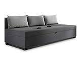 Schlafsofa Misti III - Einzelbett mit Kissen, Sofa mit Bettkasten, Bettsofa, Farbauswahl, Bettgestell, Komfortbett, Bett für Jugendzimmer, Schlafmöbel (Graphit + Grau (Lux 06 + Lux 05))