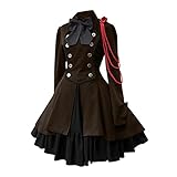 mittelalter kostüm damen Gothic Kleidung Hexenkostüm Damen Gothic Kleid Spitze Satin Trompetenärmel Bodenlanges Gewand Renaissance Mittelalter Gothic Viktorianisches Prinzessin Kleidung zg12
