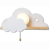 Wandleuchte Moderne Wandleuchte LED Wolke mit Schalter Innenwandlampe für Kinderzimmer Babyzimmer Weiß Massivholz mit Zugschnurschalter Kinderzimmer Deko Geschenke E27 Junge Mädche